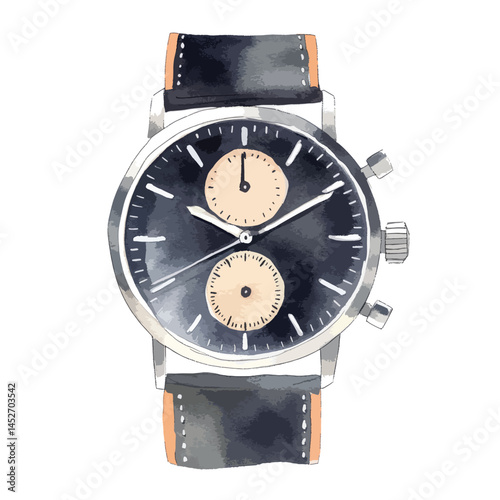 watercolor illustration of black Watch clipart isolated