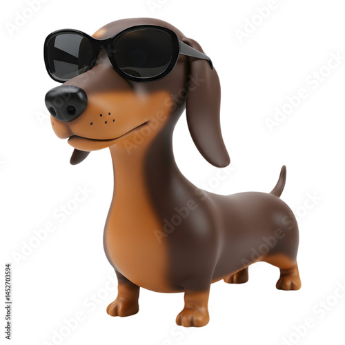 Cartoon dachshund wearing stylish black sunglasses, facing left