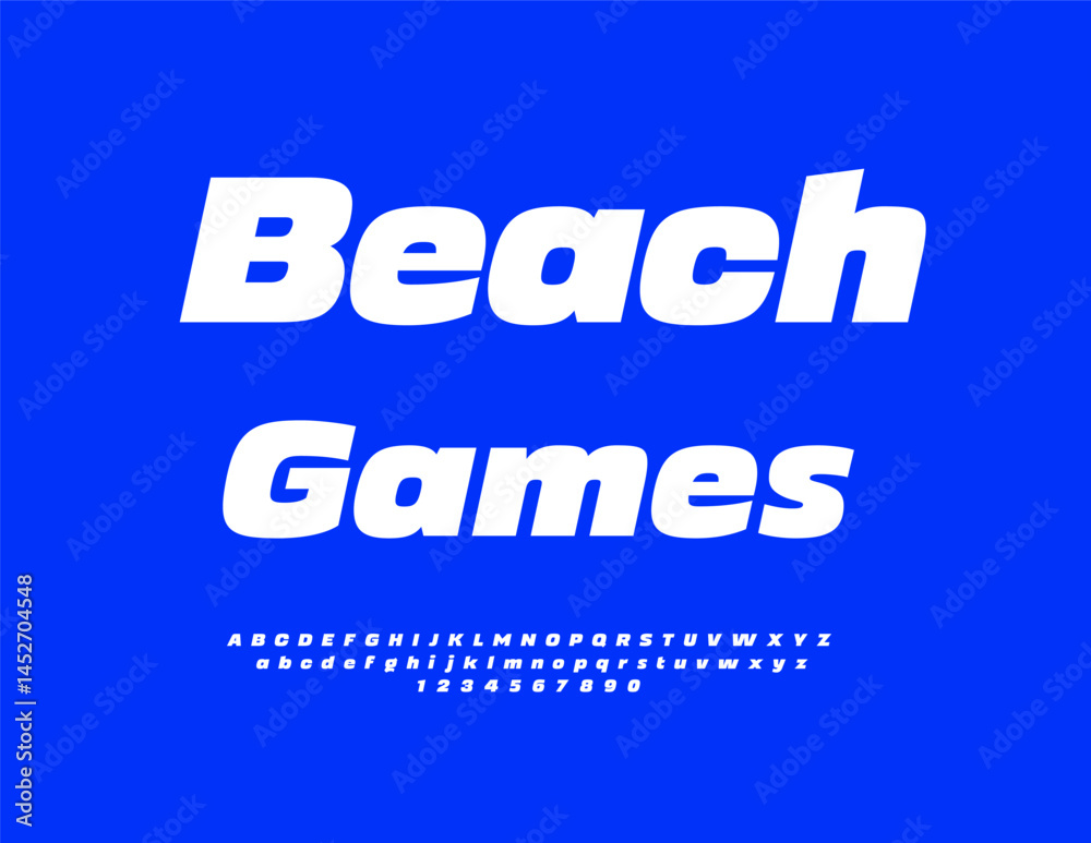 Fototapeta premium Vector Activity banner Beach Games. Typography Fashion Font. Minimalist White Alphabet Letters and Numbers set