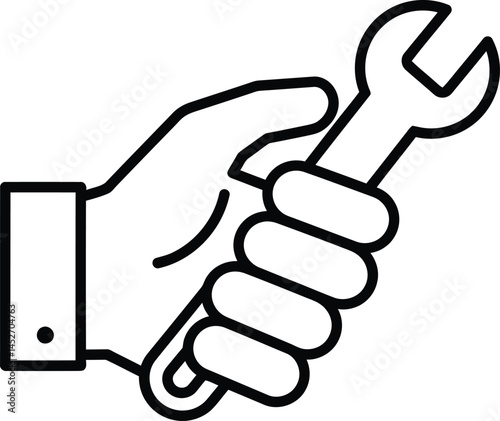 Hand Holding a Wrench: A meticulously crafted outline showcasing a hand gripping a wrench, symbolizing the essence of engineering and repair.