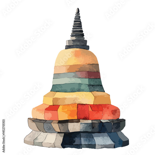 watercolor illustration of Borobudur Temple