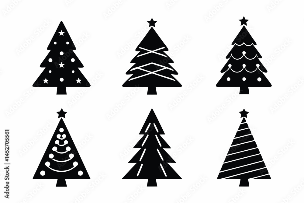 Obraz premium set of Christmas Tree icon silhouette vector illustration
