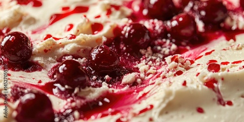 Messy cherry dessert in progress, crumbs and smears included