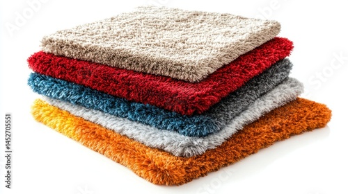 Set of plush velvet carpets in a variety of colors on a white background