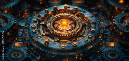 Wallpaper Mural Intricate Clockwork Mechanism: A Glowing Core of Gears and Cogs Torontodigital.ca