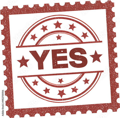 Red stamp with the word 'YES' and stars, conveying approval.