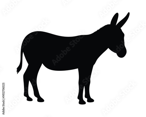 Vector silhouette of a donkey standing isolated on a white background