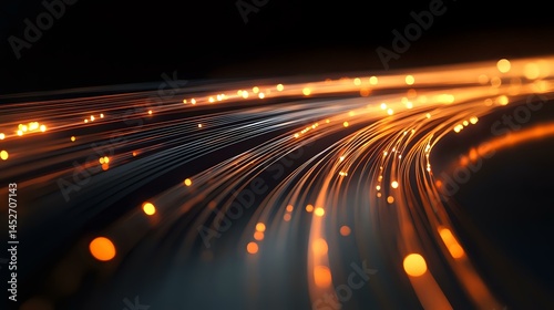 Data streams through fiber optics captured with clear lighting and minimal distractions, emphasizing detail and visual harmony, technology theme
