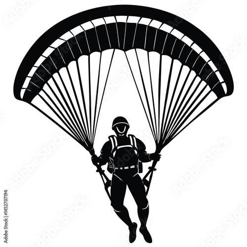 Black and White Parachutist Illustration: Skydiving, Extreme Sports, Vector Art