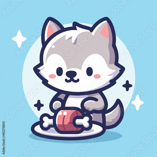 vector image of cute wolf eating meat