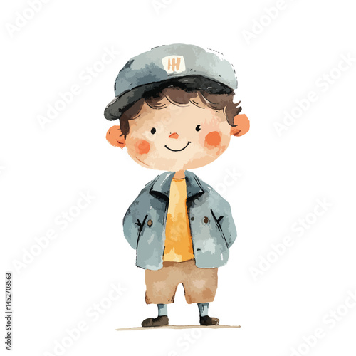 watercolor illustration of boy Bus Conductor clipart isolated