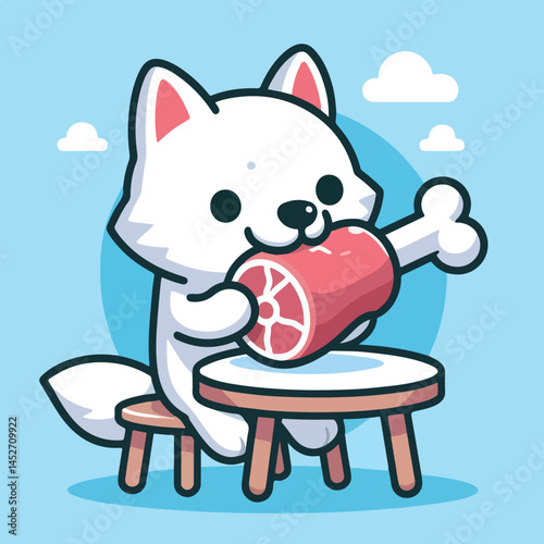 vector image of cute wolf eating meat