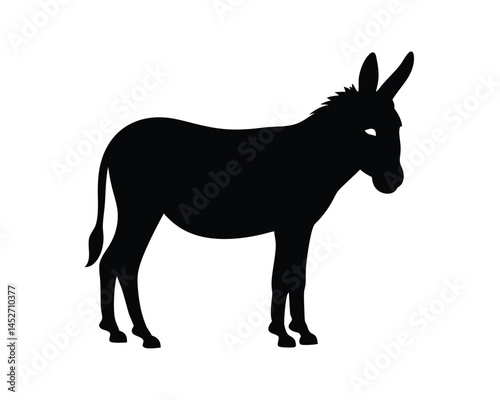 Vector silhouette of a donkey standing isolated on a white background