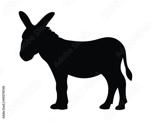 Vector silhouette of a donkey standing isolated on a white background