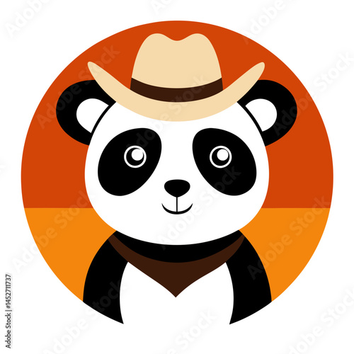 Cute Panda Wearing Cowboy Hat on Retro Vintage Background – Vector Illustration