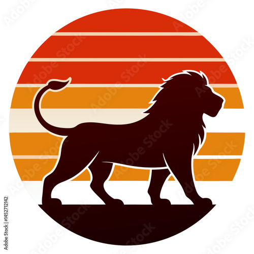 Lion Silhouette on Retro Vintage Background – Vector Illustration