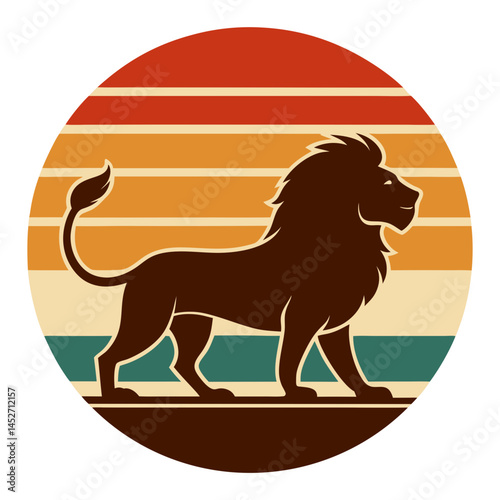 Lion Silhouette on Retro Vintage Background – Vector Illustration