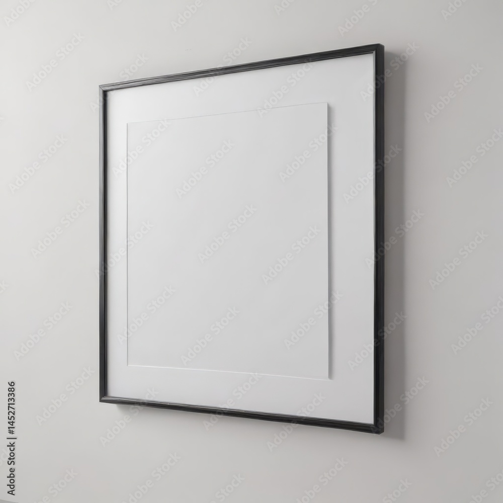 Sleek empty frame hangs on white wall using modern clips , empty space, contemporary, display Sleek empty frame hangs on white wall using modern clips , empty space, contemporary, display