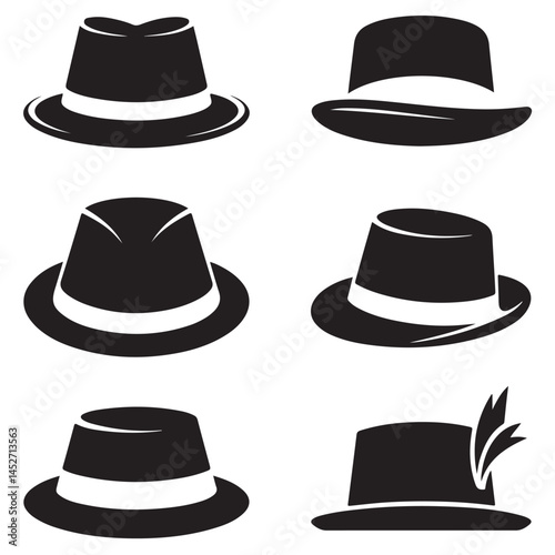 set of black line art outline various father's day hat vector illustration