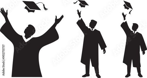 Graduate Throwing Cap in Celebration silhouette vector.