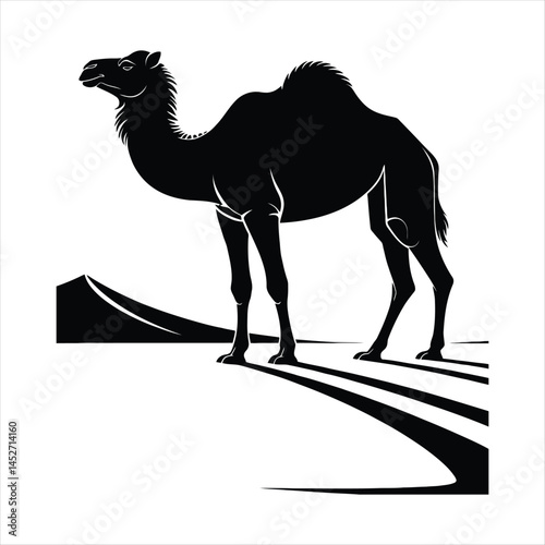Striking vector illustration of a dromedary camel silhouette with geometric patterns on white