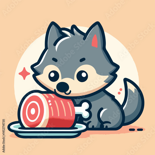vector image of cute wolf eating meat