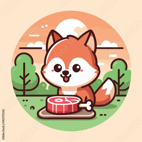 vector image of cute wolf eating meat