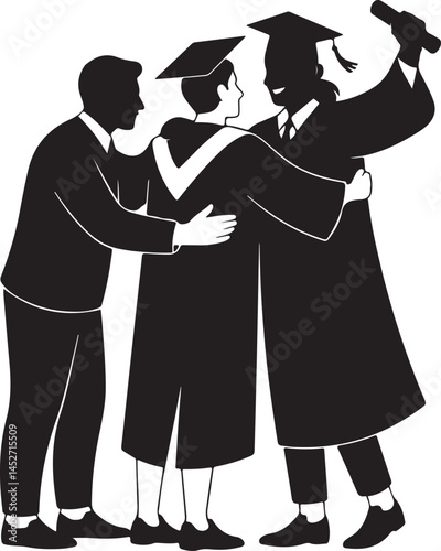 Proud Graduate Celebrated by Loving Families silhouette vector on transparent background.