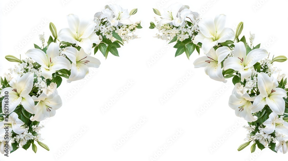 Set of wedding flower arches with a U-shape design and white lilies on a white background Set of wedding flower arches with a U-shape design and white lilies on a white background