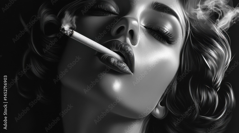 Obraz premium Retro Woman with Cigarette in Black and White
