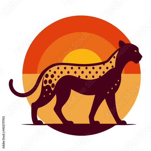 Cheetah Silhouette on Retro Background – Vintage Safari Vector Illustration

