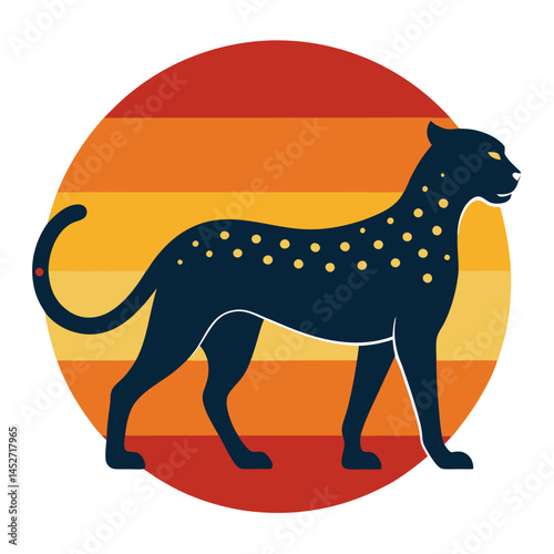 Cheetah Silhouette on Retro Background – Vintage Safari Vector Illustration

