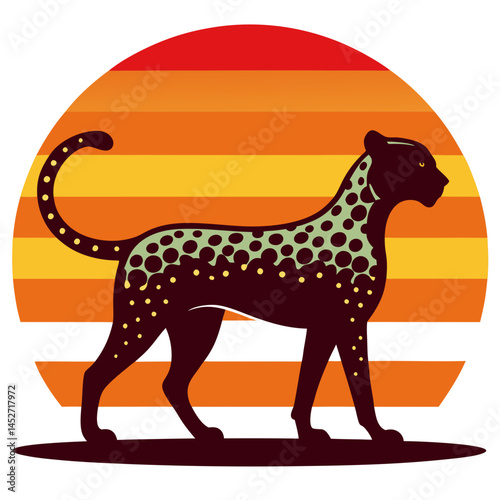 Cheetah Silhouette on Retro Background – Vintage Safari Vector Illustration

