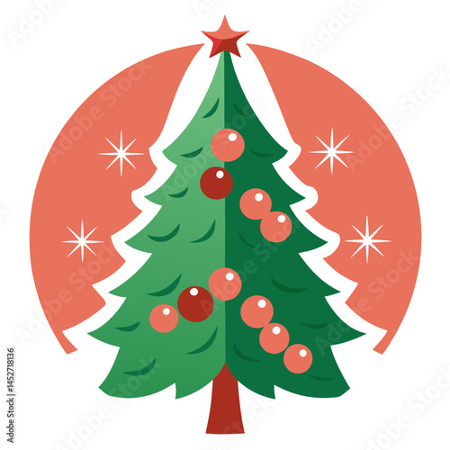 Christmas Tree Silhouette on Retro Background – Vintage Holiday Vector Illustration

