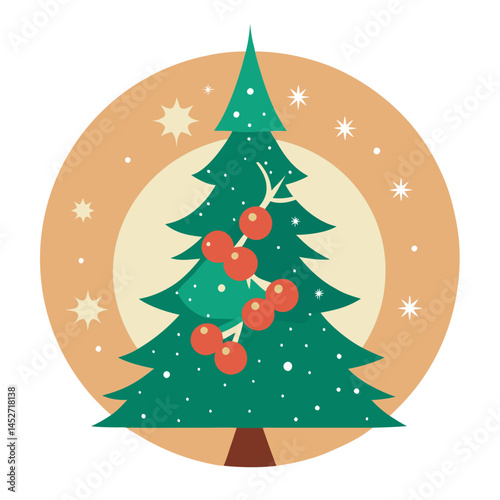Christmas Tree Silhouette on Retro Background – Vintage Holiday Vector Illustration

