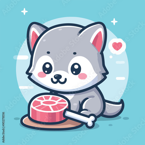 vector image of cute wolf eating meat