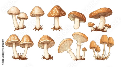 Professional Russule Fungi Illustration for Mushrooms Encyclopedia Design
