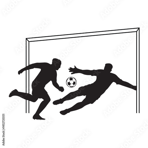 Soccer Silhouette Action: Capturing the intensity and athleticism of a soccer match in dynamic silhouettes, a player charges towards the goal.