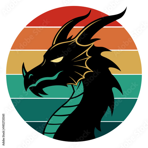 Dragon Head Silhouette on Retro Vintage Background – Mythical and Bold Design

