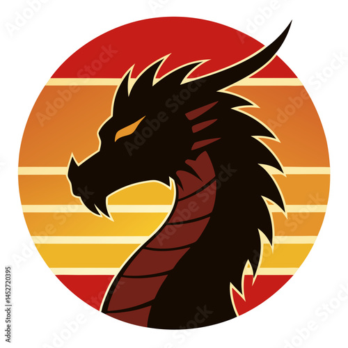Dragon Head Silhouette on Retro Vintage Background – Mythical and Bold Design

