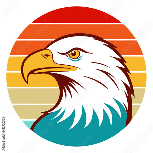Eagle Head Silhouette on Retro Vintage Background – Bold and Patriotic Icon

