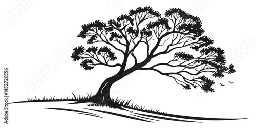 Timeless Silhouette: A solitary tree stands proudly, its branches reaching towards the sky, silhouetted against a simple backdrop, embodying resilience and tranquility.