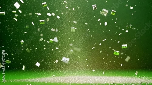 Abstract Dust Particles: A dynamic abstract image showcasing a flurry of airborne dust particles against a deep green backdrop, evoking a sense of movement, energy, and texture.