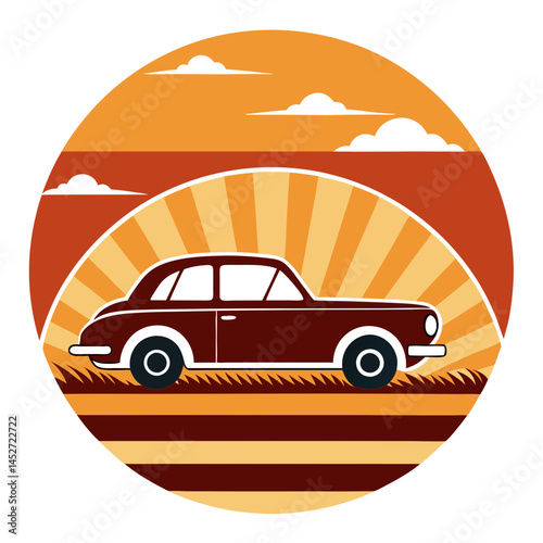 Beach Buggy on Retro Vintage Background – Off-Road Adventure SVG Design

