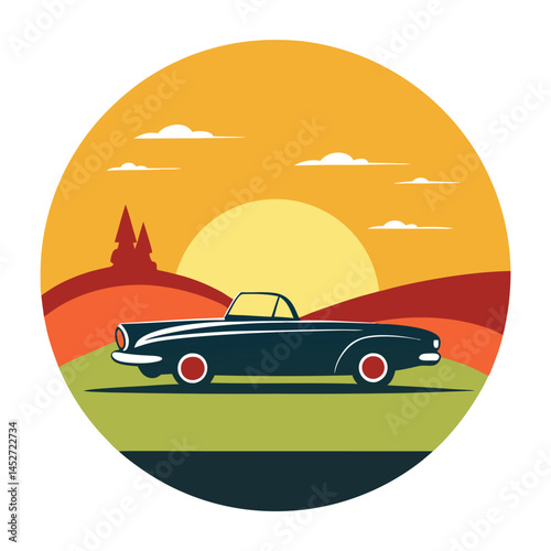 Beach Buggy on Retro Vintage Background – Off-Road Adventure SVG Design

