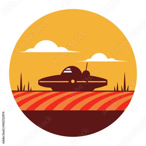 Field Hovercraft Silhouette on Retro Vintage Background – SVG Design
