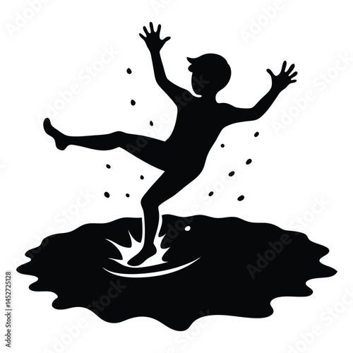 Silhouette Illustration of a Person Slipping and Falling in a Puddle Graphic