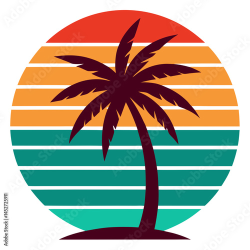 Retro Palm Tree and Sun on Vintage Background – Tropical Summer SVG Design

