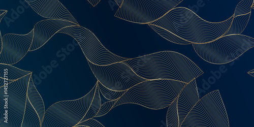 Abstract Vector gold floral waves background. Elegant Abstract Background Featuring Glimmering Golden Leaves in Detail. Floral leaf pattern background design for home decor, wallpaper, interior etc.