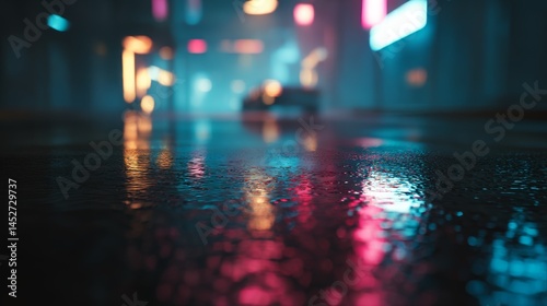 Cyberpunk street at night with neon reflections on wet asphalt and futuristic cinematic atmosphere Generative AI